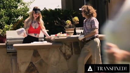 TRANSFIXED - MILF Kenzie Taylor Gets SURPRISE DPed By Horny Trans Babes Gracie Jane & Zariah Aura