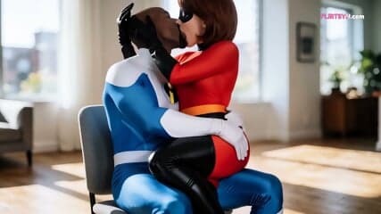 Frozone Grabbed Helen's Stretchy Tits And Pulled Them As He Fucked Her Hard, Her Nipples Extending Like Rubber While His Big Black Dick Pounded Her